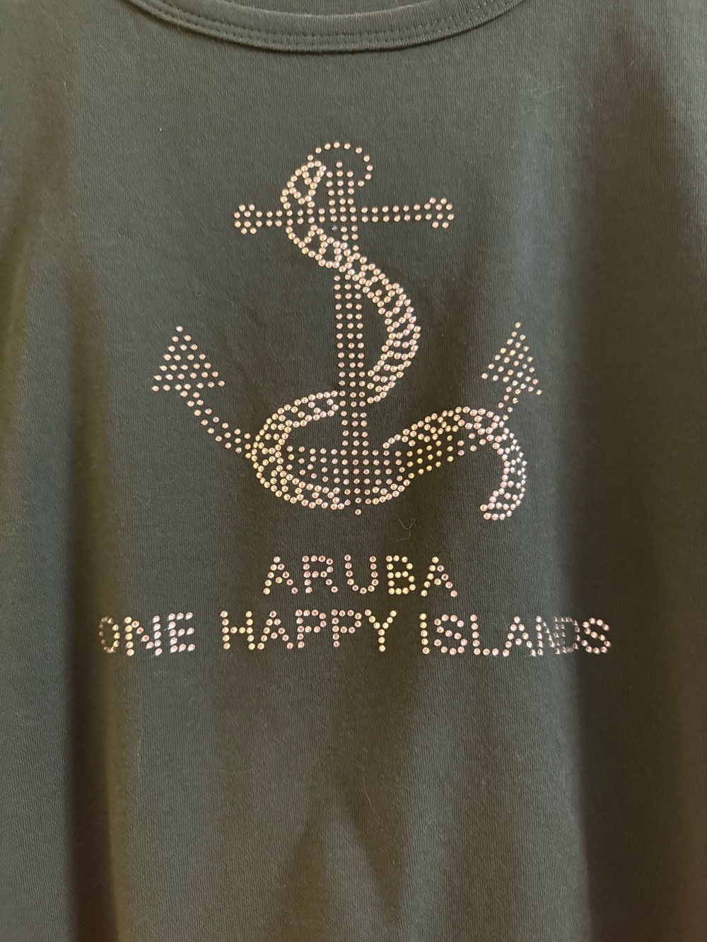 Aruba One Happy Islands Rhinestone Anchor Tee - Green